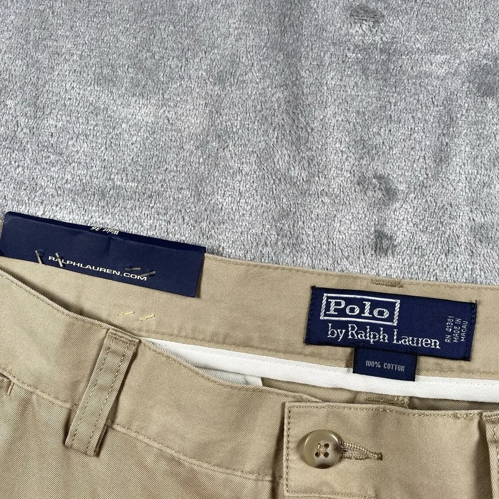 Vintage Polo Ralph Lauren Prospect Shorts Mens Sz 36 Tan Flat Front Chino *READ*